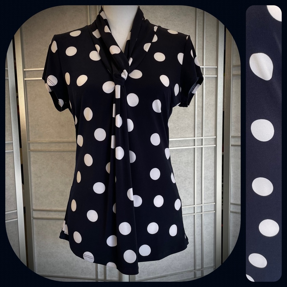Grace Dark Navy Polka Dot Blouse, Lg
